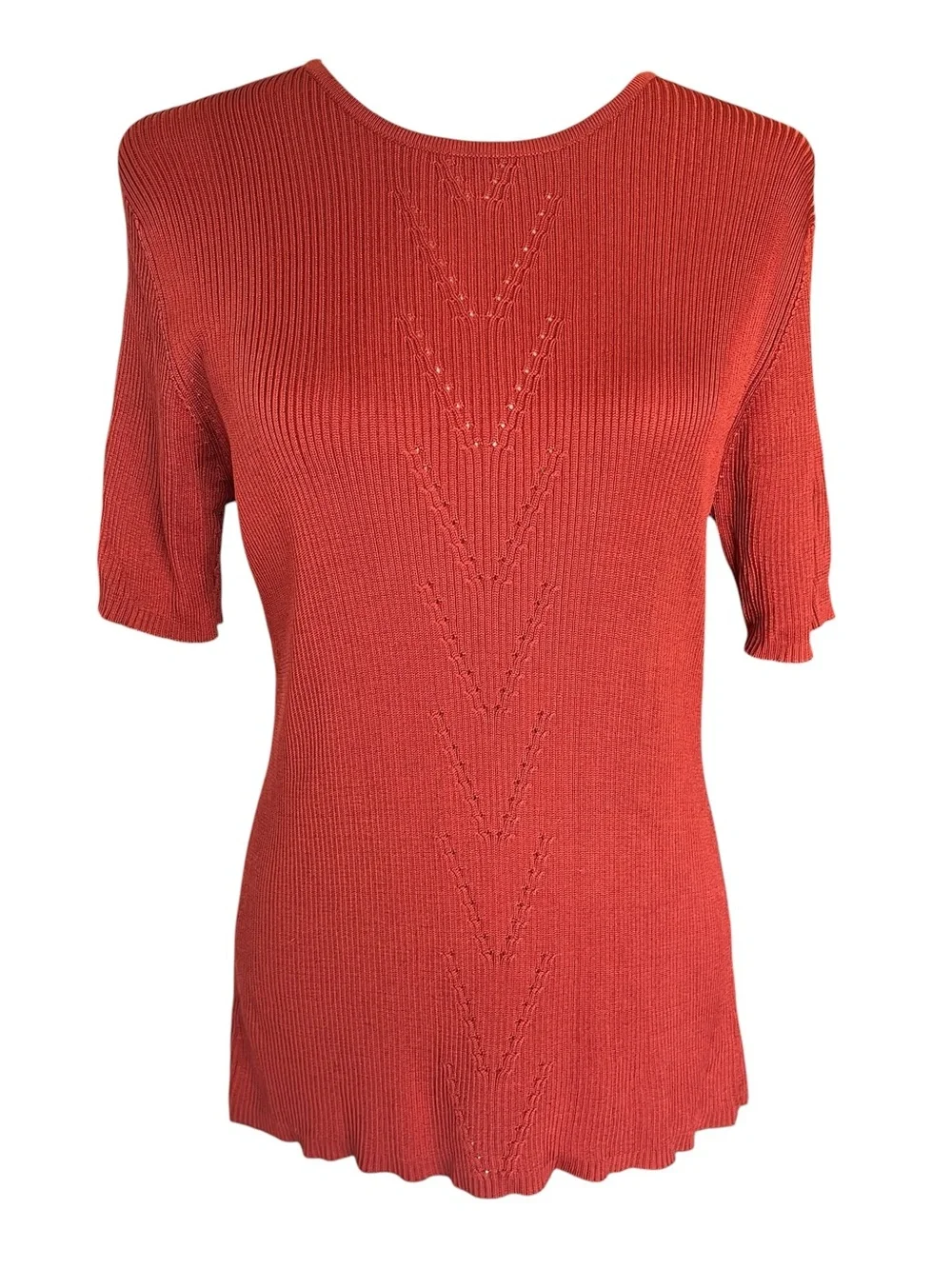 Vintage Katherine Kelly Silk Sweater Top Short Sleeve Ribbed Orange Womens Large